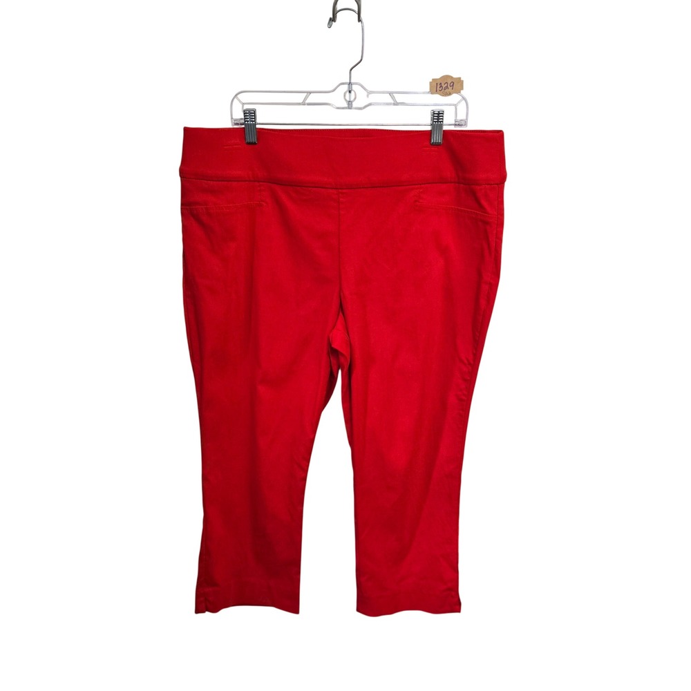 St Johns Bay Womens Red Pull On Capri Pants Size 18 Stretch Crop Trousers
